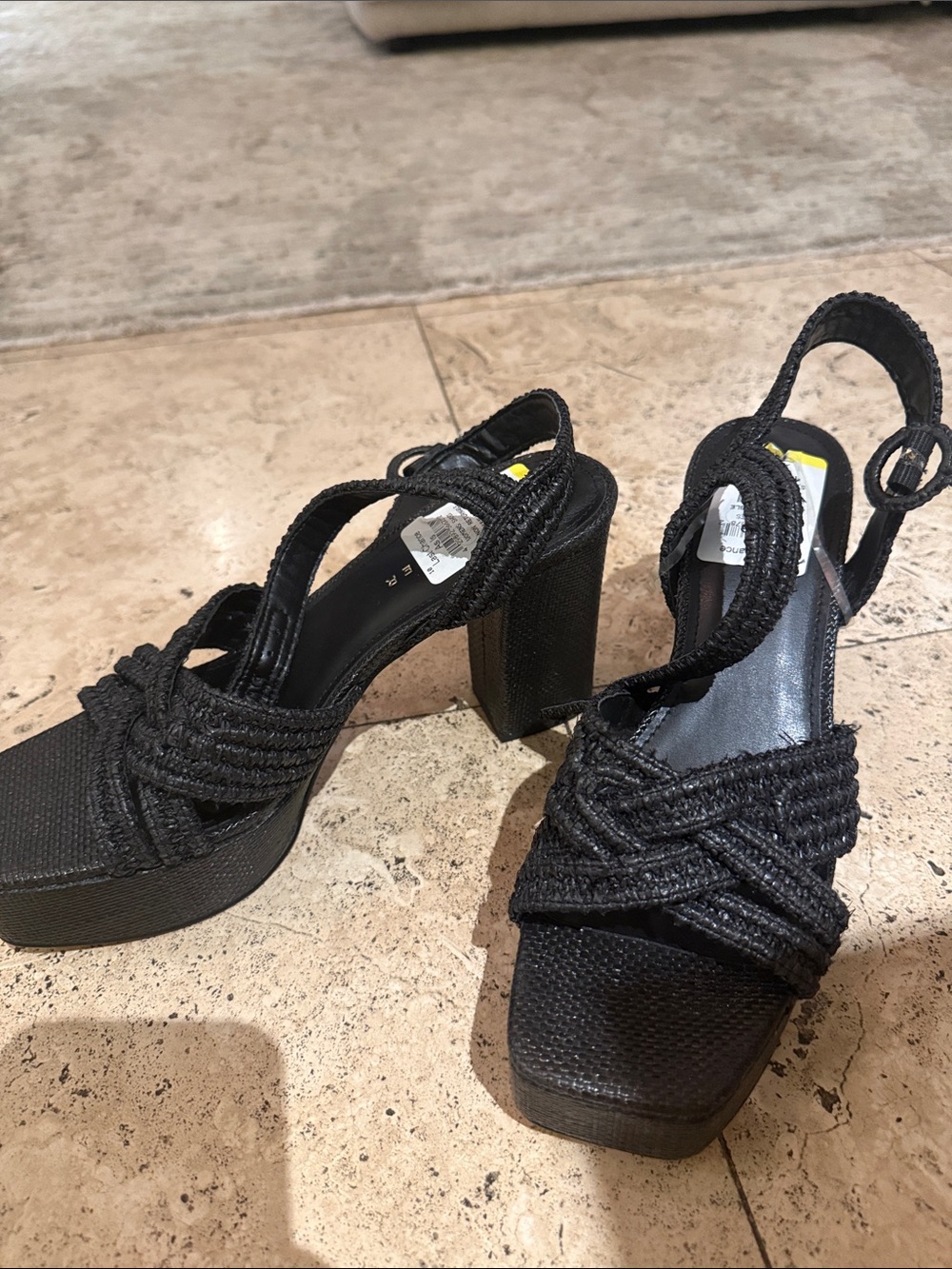 Braided Black Platform Slingback Heels